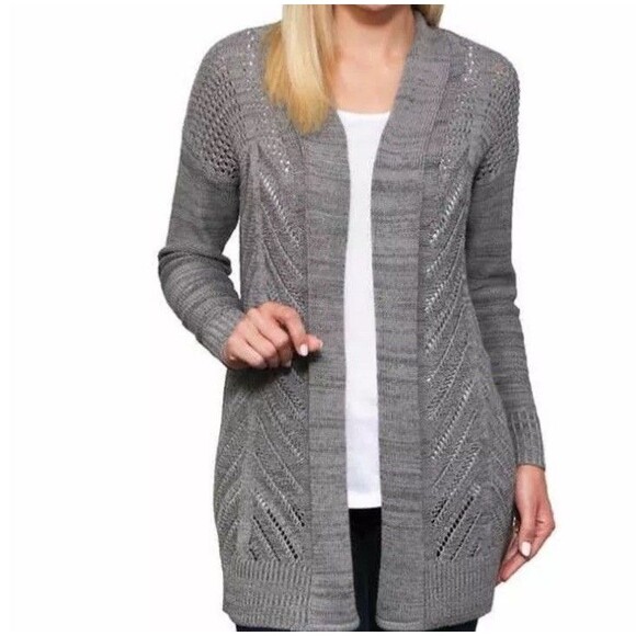 NWT Leo & Nicole Open Front Loose Knit Cardigan Lightweight Gray Women's X-Small - Picture 1 of 10